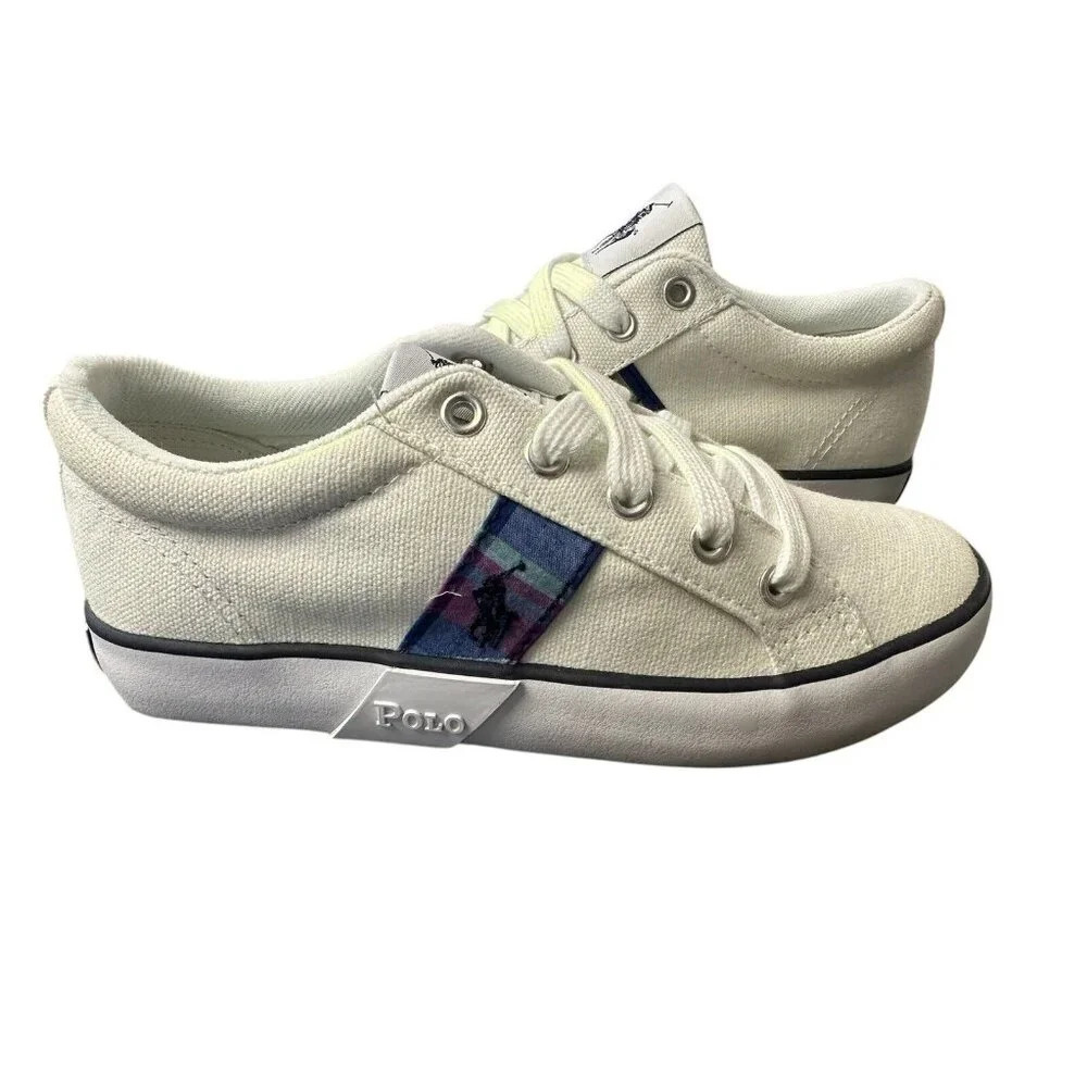 Polo Ralph Lauren kids Giles Canvas Shoes Size 13.5  White/ Bright Blue Canvas